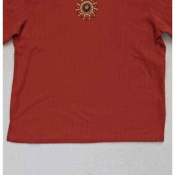 Alfred Dunner Women's Top Orange Stretch Knit Beaded Size Medium Short Sleeve - Picture 6 of 16